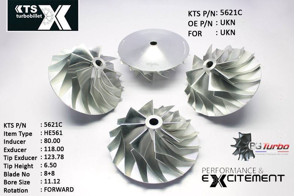 Turbo ROUE FORGÉE MFS PERFORMANCE - 8+8 PALES - INDUCER : 80 - EXDUCER : 118 - TYPE : HE561ANGLE : 45° - ROTATION : Forward - SUPER BACK : 8,695 - BORE SIZE : 11,12
